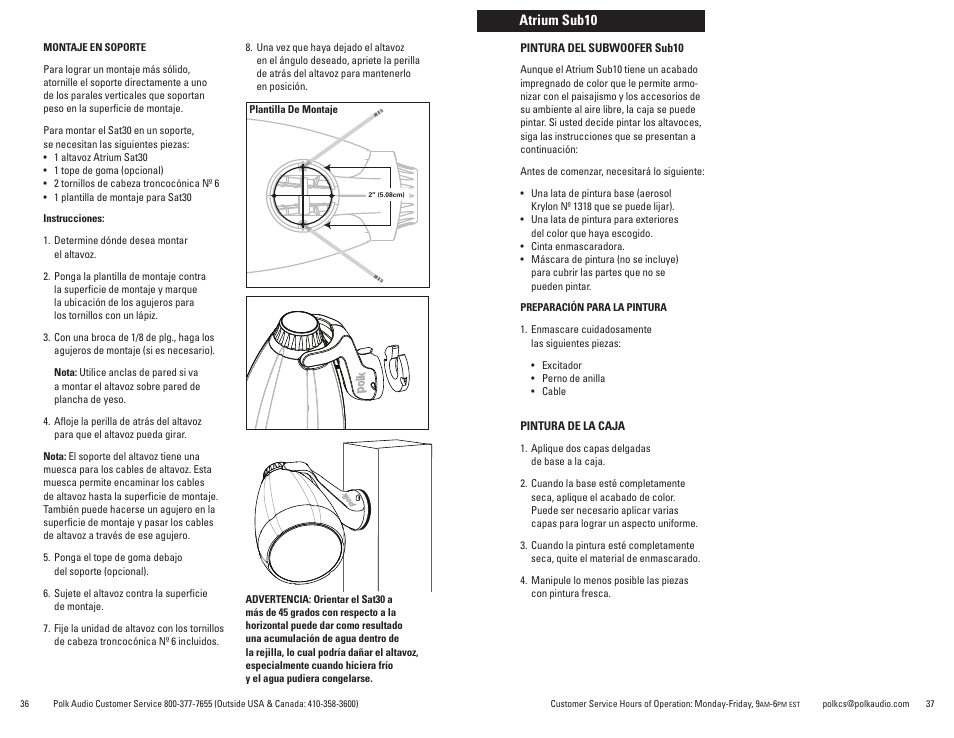 Atrium sub10 | Polk Audio Atrium Sat30 User Manual | Page 19 / 23