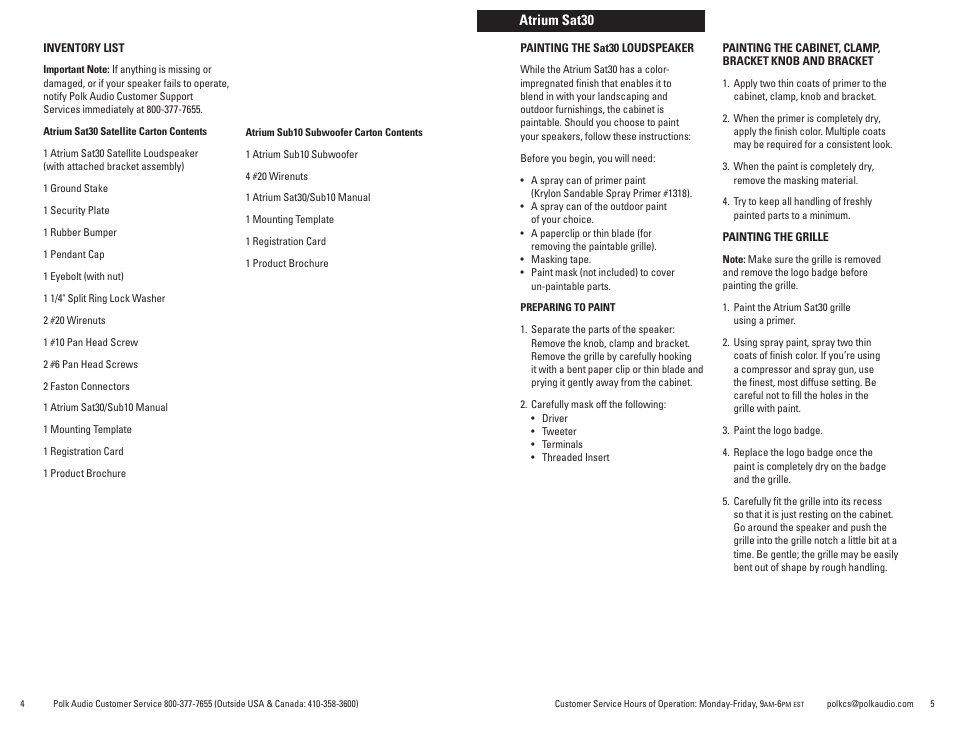 Atrium sat30 | Polk Audio Atrium Sat30 User Manual | Page 3 / 23