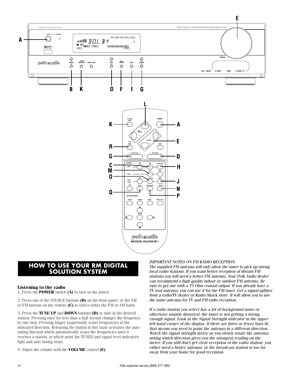 How to use your rm digital solution system, Listening to the radio | Polk Audio RMDS-1 User Manual | Page 22 / 32