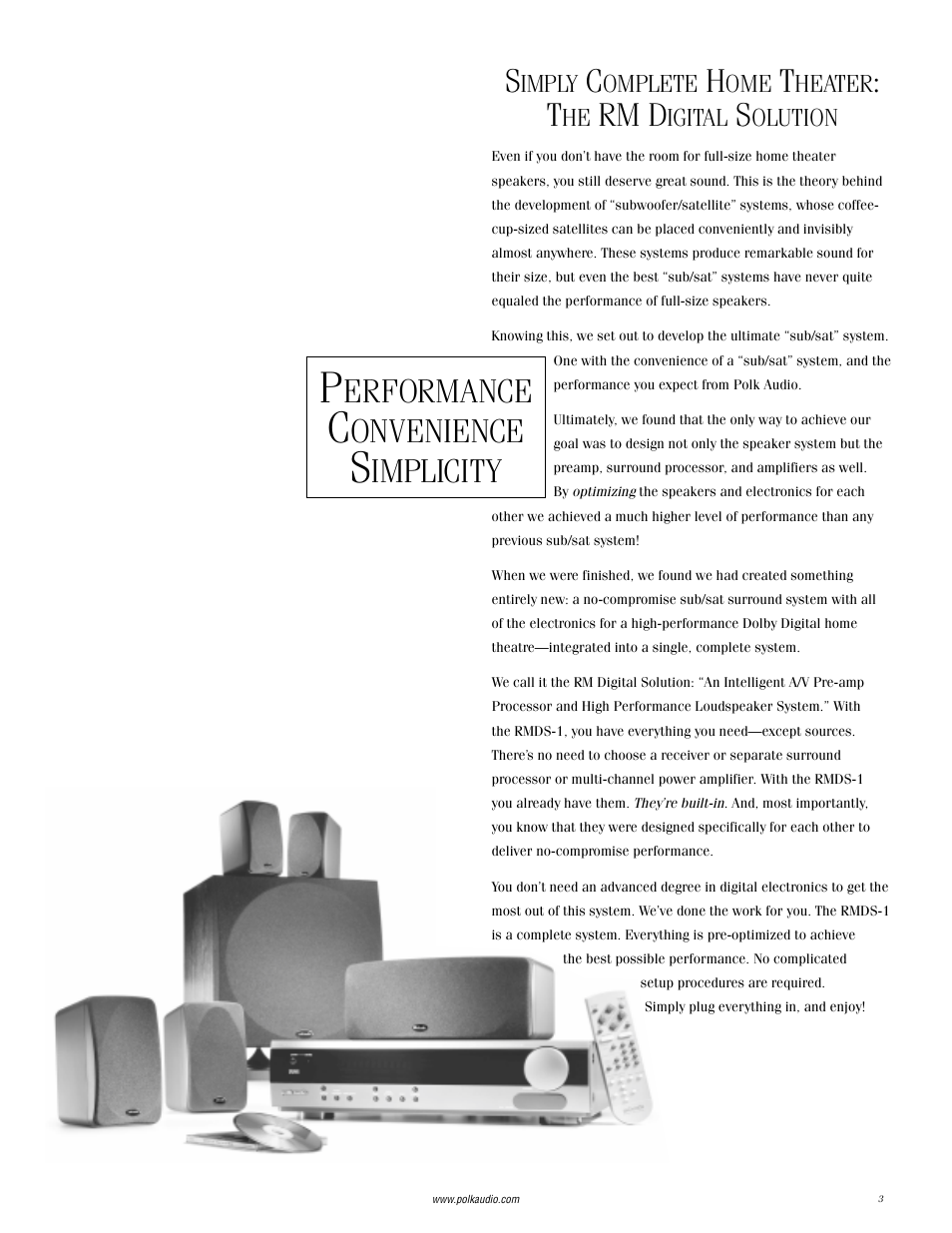 Erformance, Onvenience, Implicity | Rm d, Imply, Omplete, Heater, Igital, Olution | Polk Audio RMDS-1 User Manual | Page 3 / 32