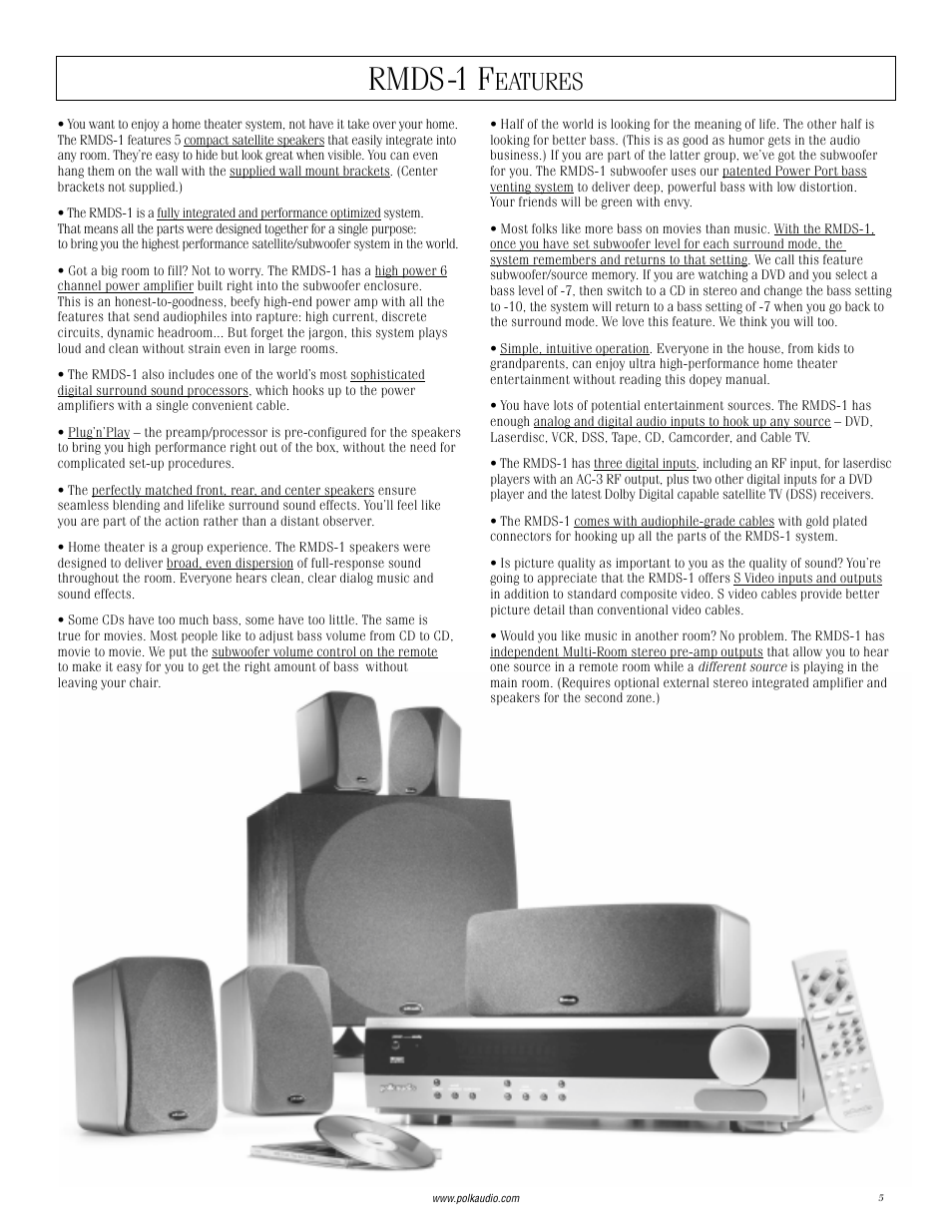 Rmds-1 f, Eatures | Polk Audio RMDS-1 User Manual | Page 5 / 32