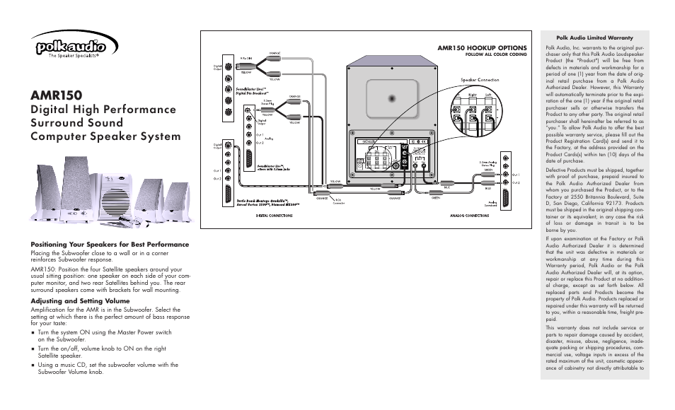 Polk Audio AMR150 User Manual | 2 pages