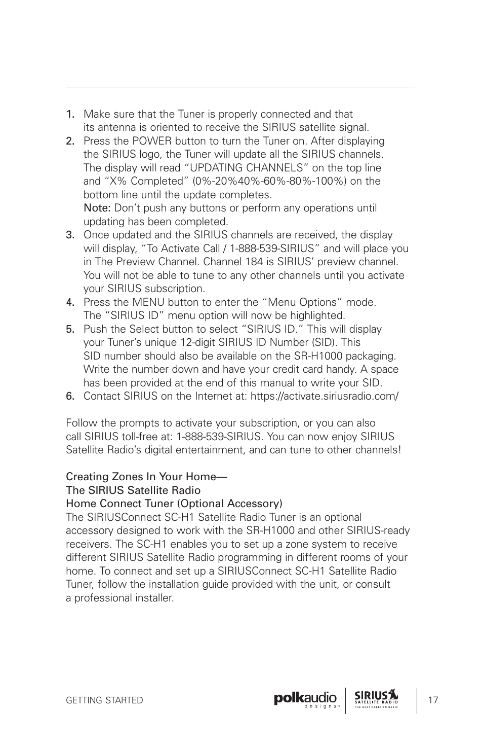 Polk Audio Sirius Satellite Radio Tuner SRH1000 User Manual | Page 17 / 60