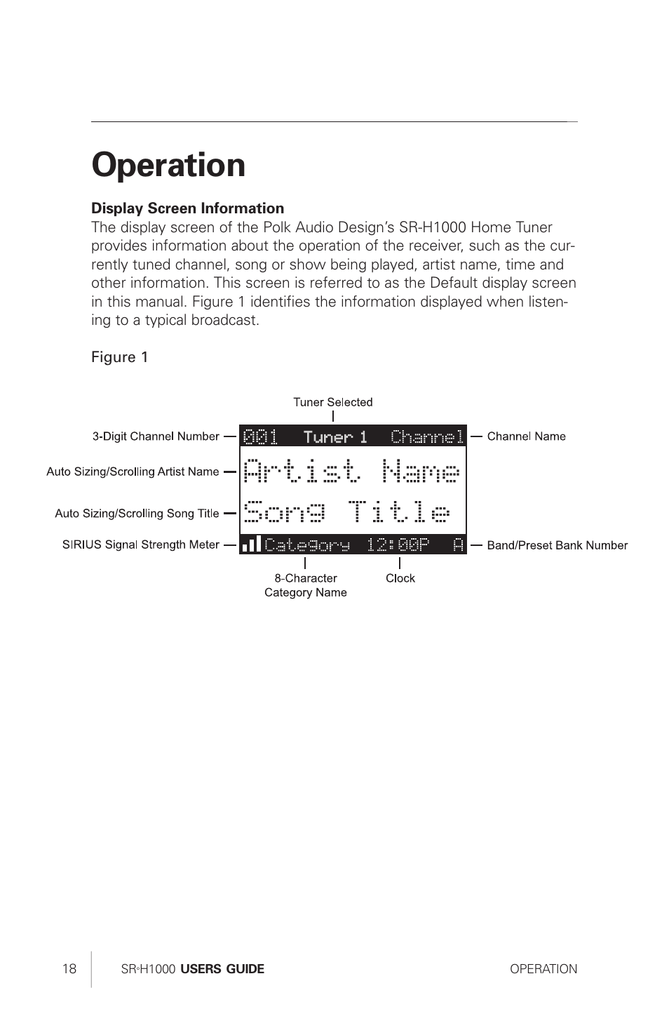 Operation | Polk Audio Sirius Satellite Radio Tuner SRH1000 User Manual | Page 18 / 60