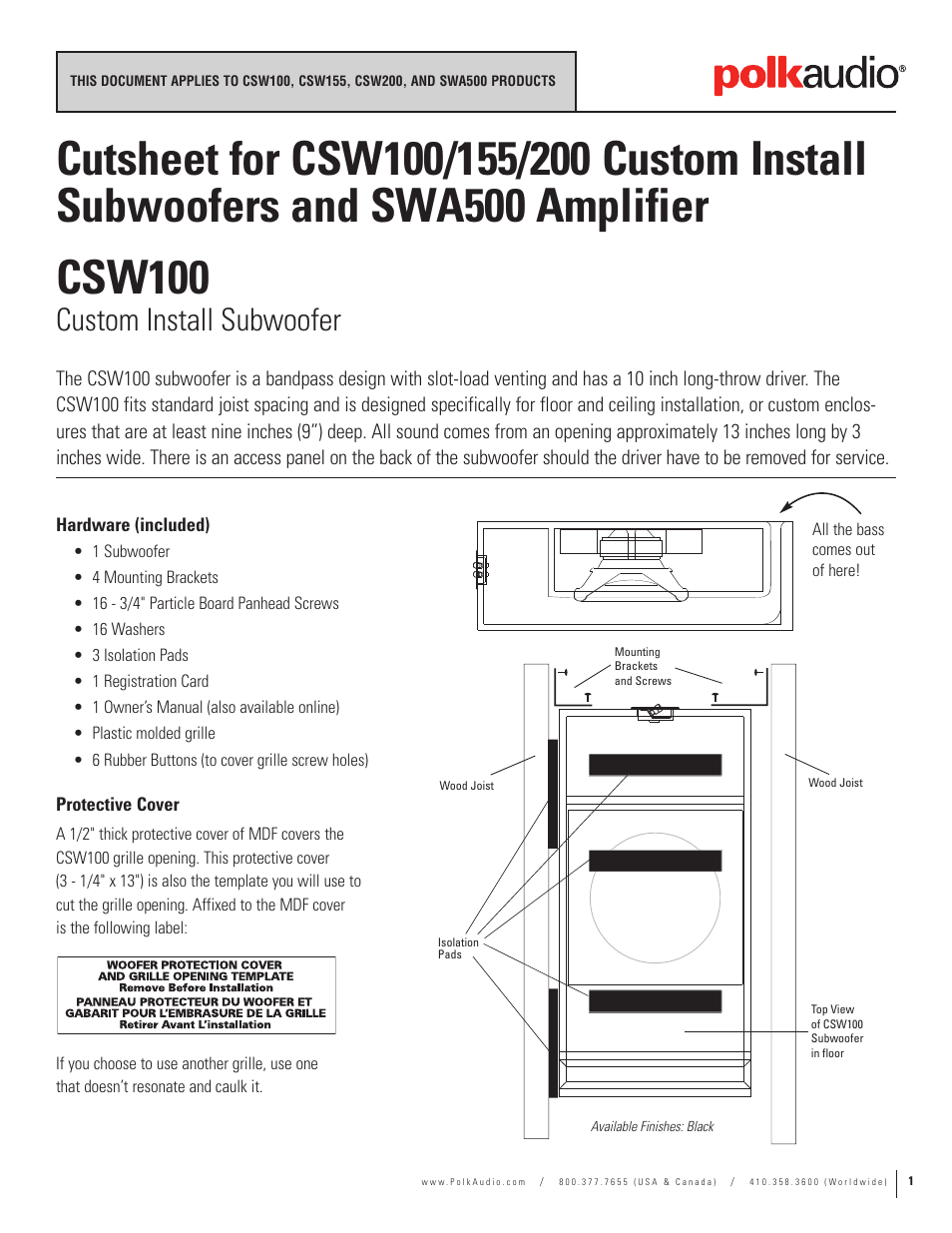 Polk Audio CSW155 User Manual | 11 pages