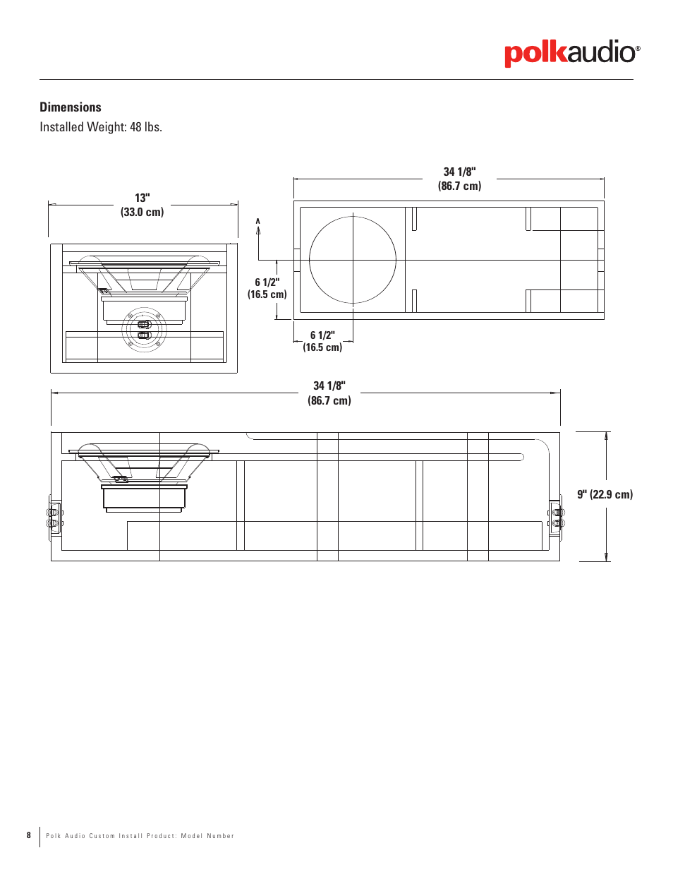 Dimensions installed weight: 48 lbs | Polk Audio CSW155 User Manual | Page 8 / 11