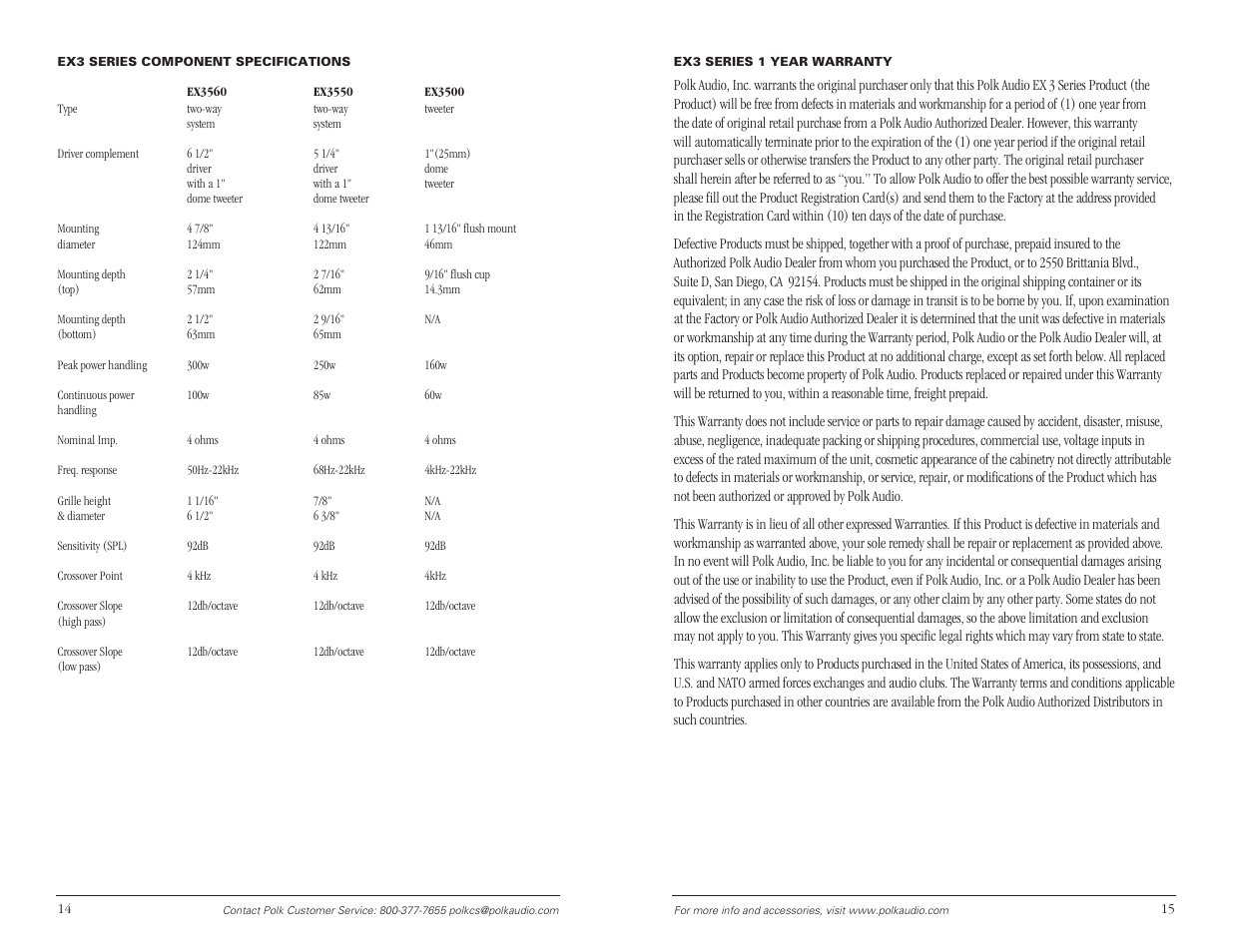 Polk Audio EX3 Series User Manual | Page 8 / 8