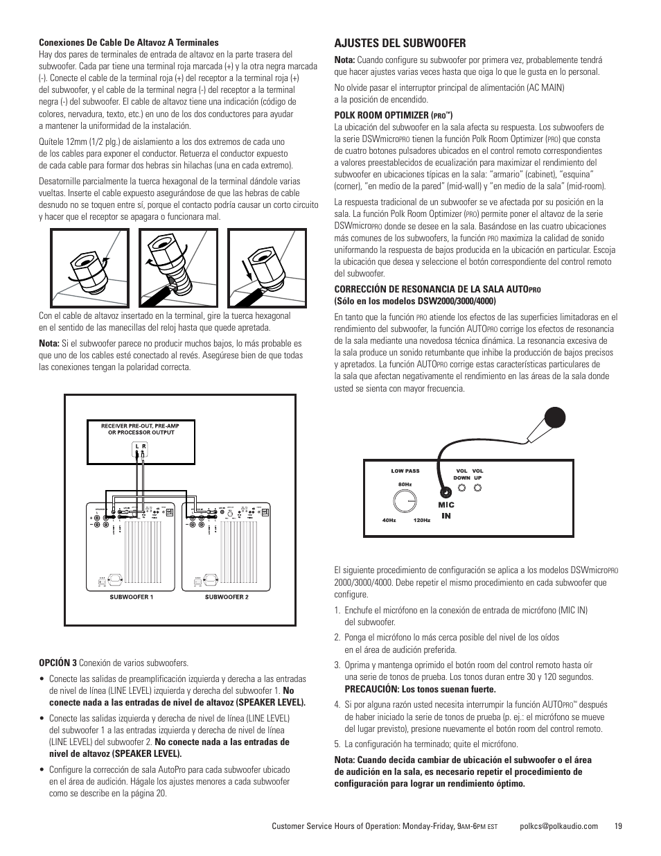 Ajustes del subwoofer | Polk Audio DSWmicroPRO1000 User Manual | Page 19 / 41