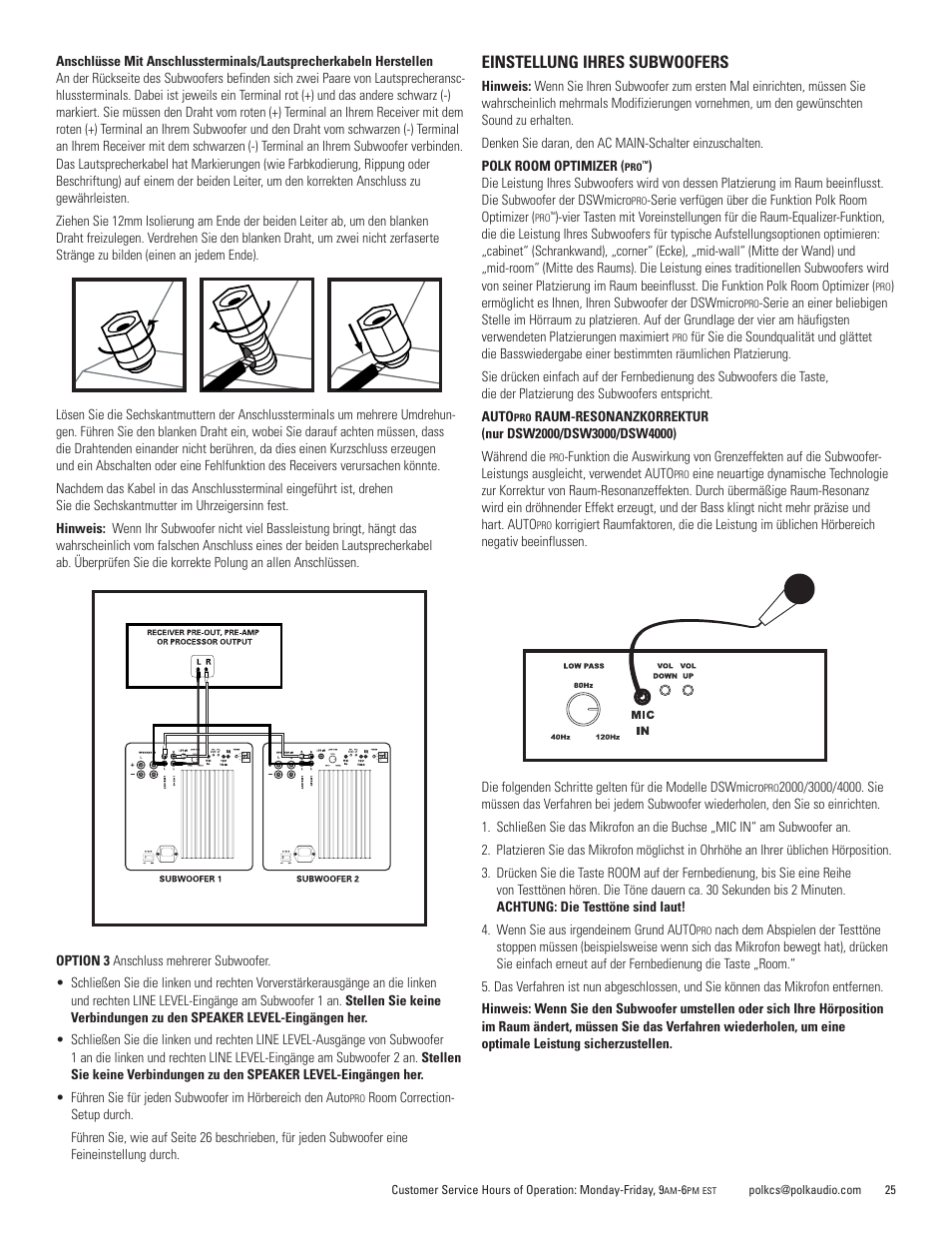 Einstellung ihres subwoofers | Polk Audio DSWmicroPRO1000 User Manual | Page 25 / 41