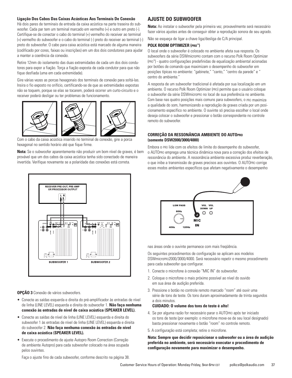 Ajuste do subwoofer | Polk Audio DSWmicroPRO1000 User Manual | Page 37 / 41