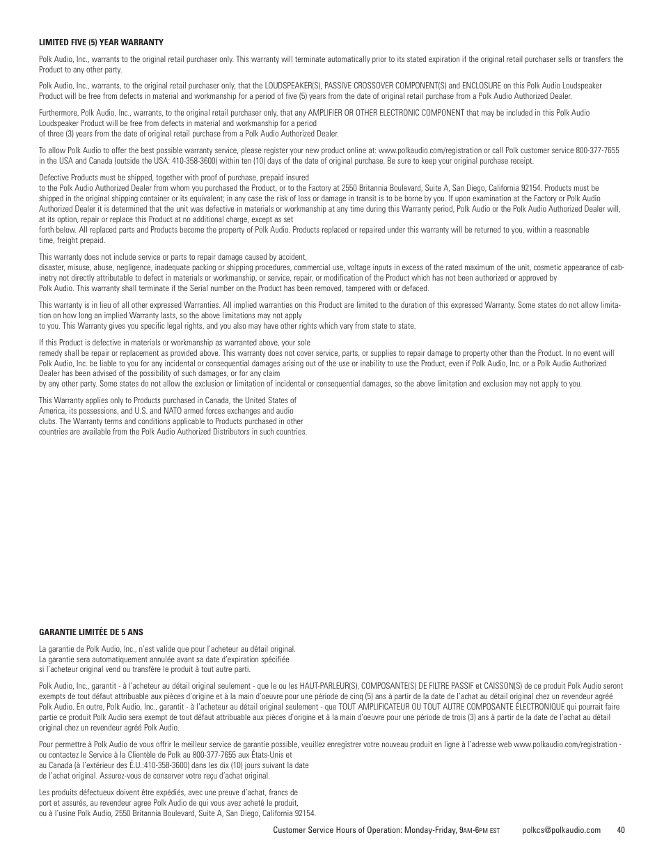 Polk Audio DSWmicroPRO1000 User Manual | Page 40 / 41