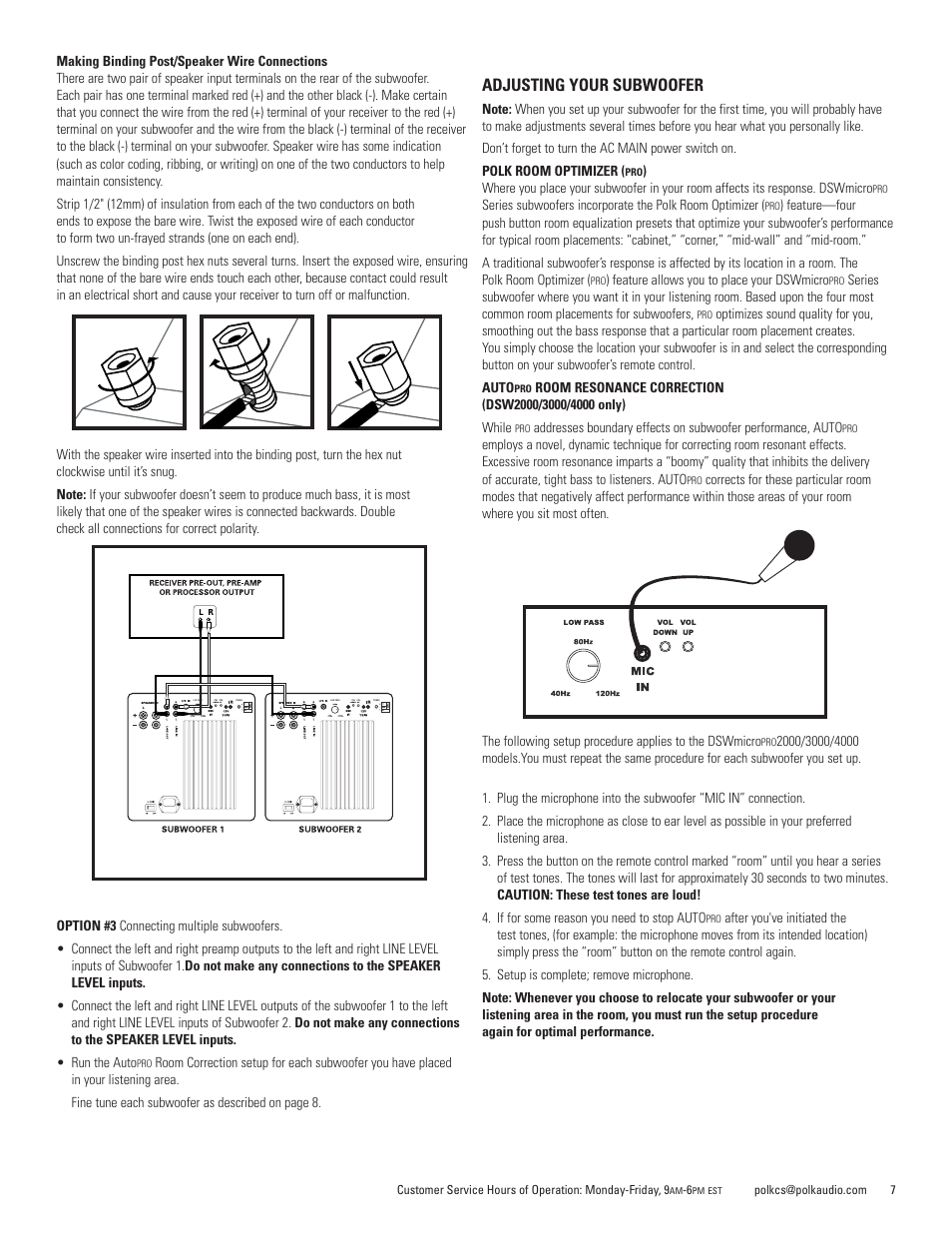 Adjusting your subwoofer | Polk Audio DSWmicroPRO1000 User Manual | Page 7 / 41