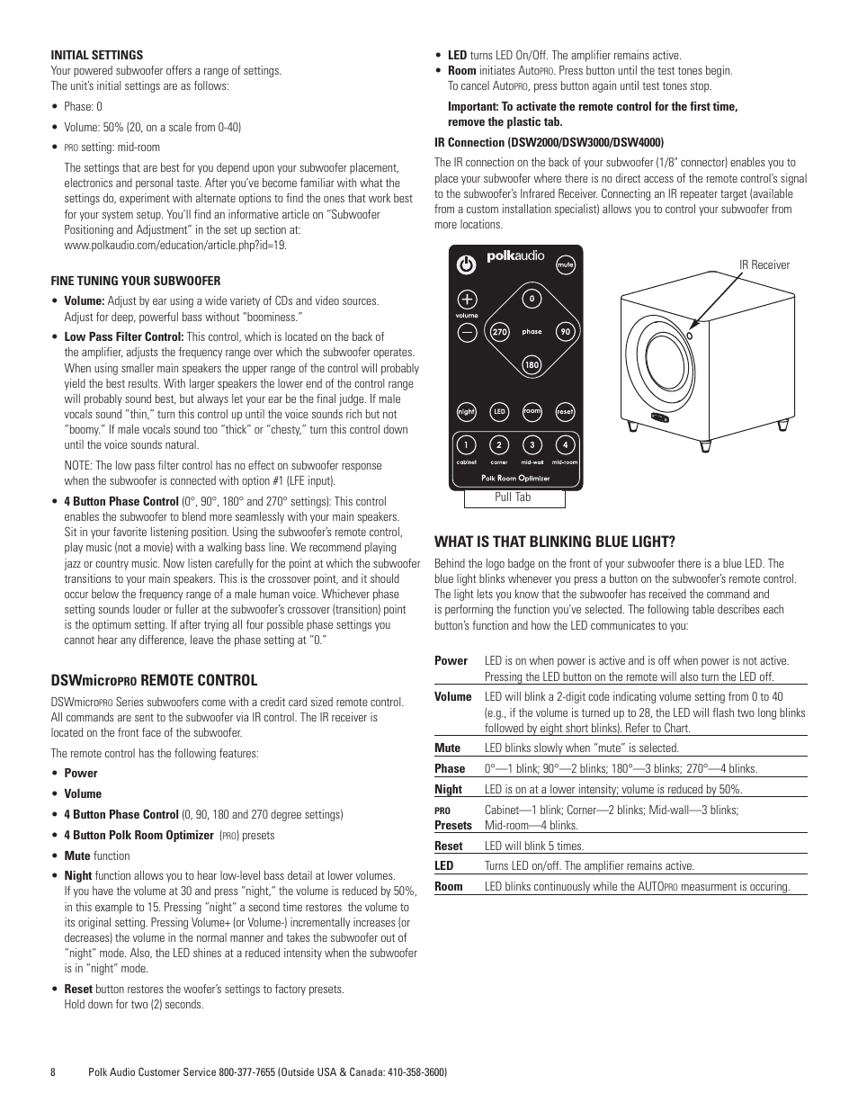 Polk Audio DSWmicroPRO1000 User Manual | Page 8 / 41