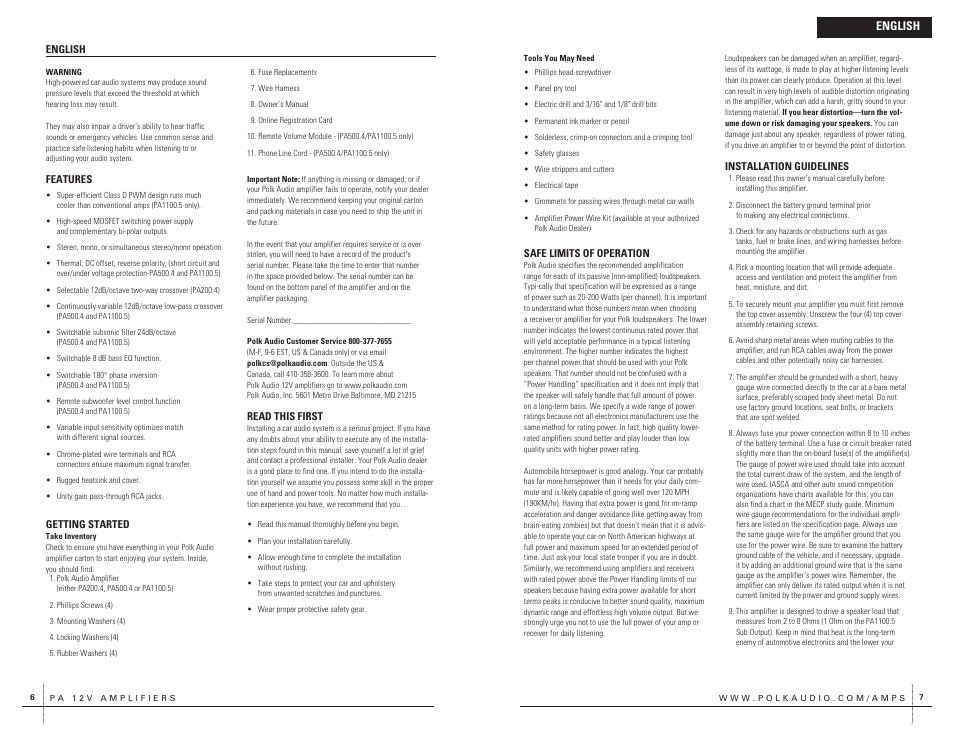 English | Polk Audio PA200.4 User Manual | Page 4 / 43