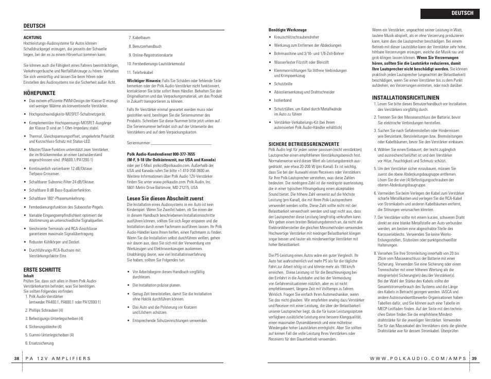 Polk Audio PA400.1 User Manual | Page 20 / 39