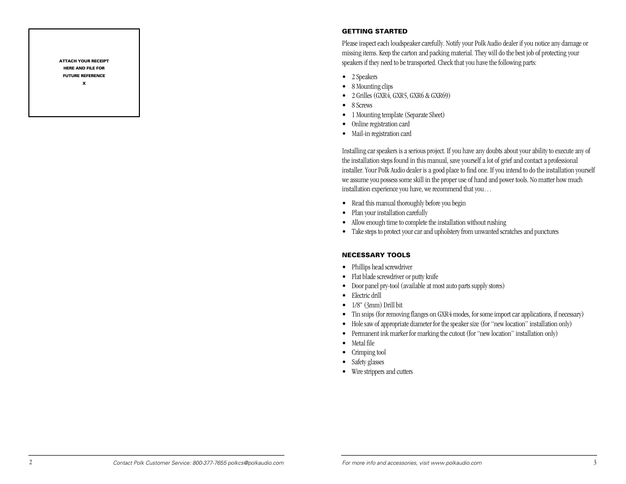 Polk Audio Full Range Loudspeakers GXR4 User Manual | Page 2 / 6