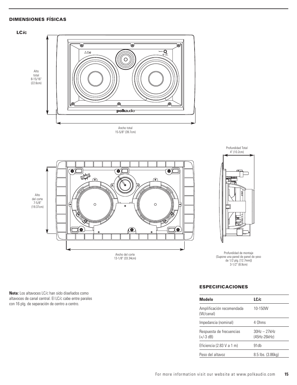 Polk Audio LCi-C User Manual | Page 15 / 22