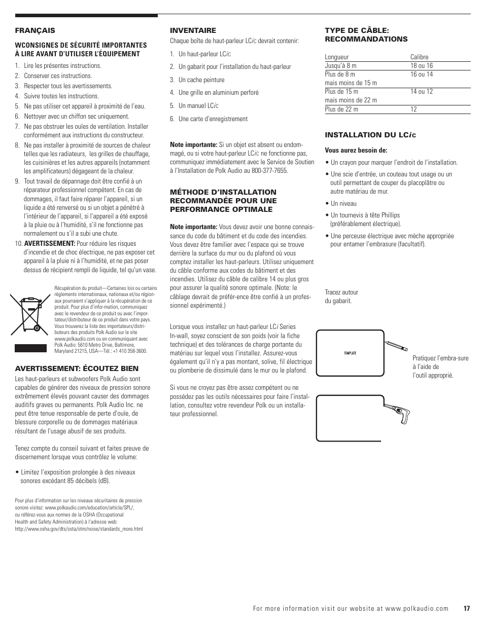 Polk Audio LCi-C User Manual | Page 17 / 22