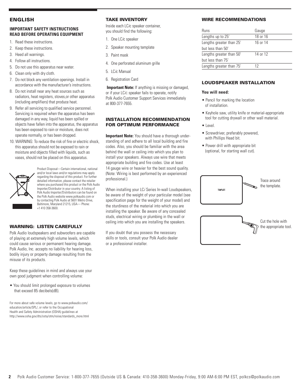 Polk Audio LCi-C User Manual | Page 2 / 22