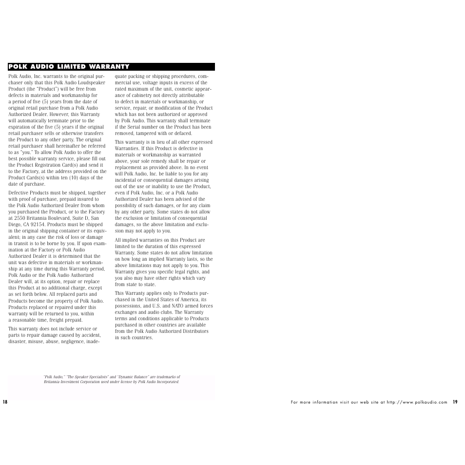 Polk Audio CS 245i User Manual | Page 10 / 10