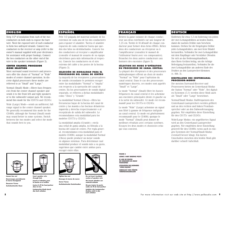 English español français deutsch español | Polk Audio CS 245i User Manual | Page 5 / 10