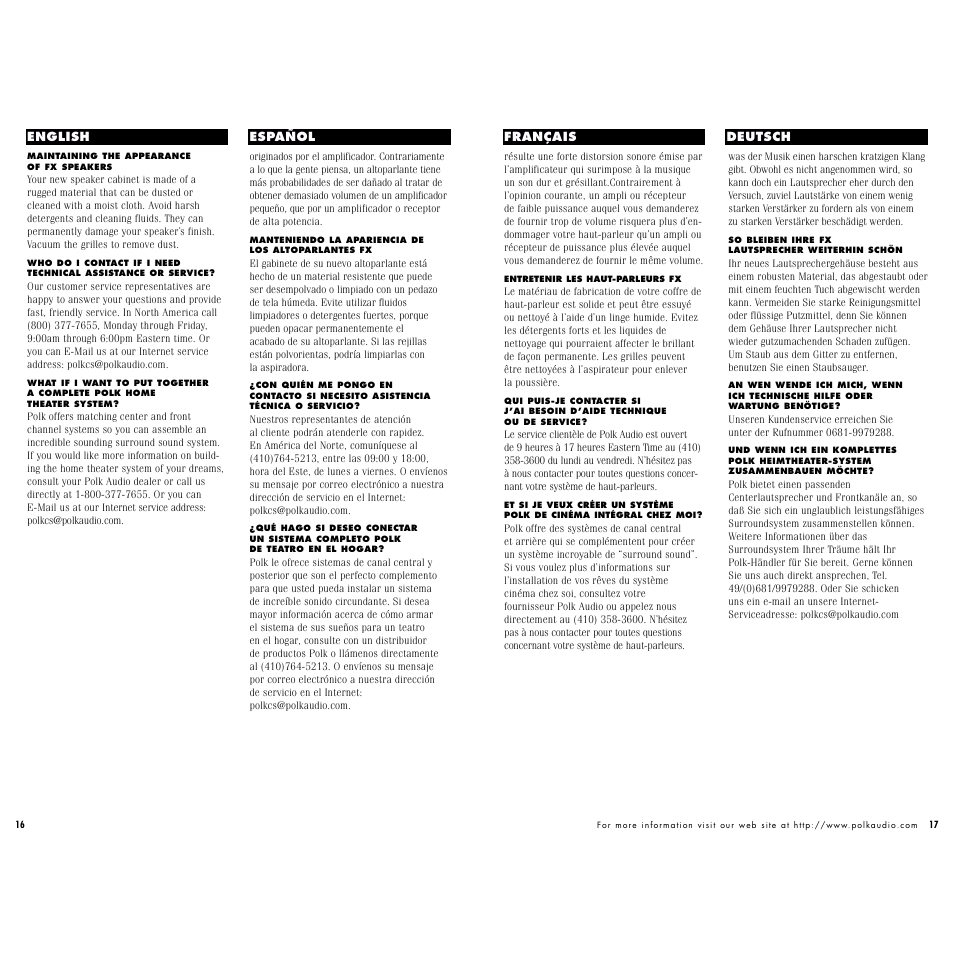 Polk Audio FX500i User Manual | Page 10 / 12