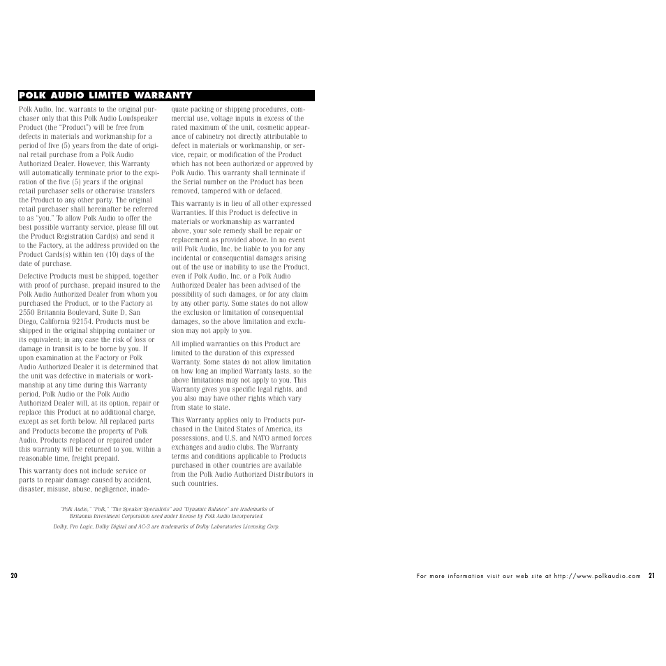 Polk Audio FX500i User Manual | Page 12 / 12
