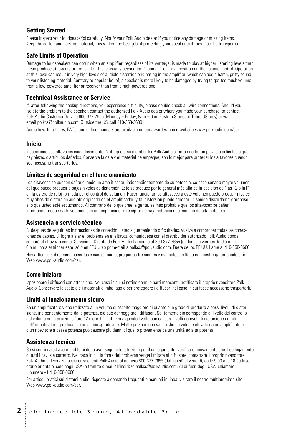 Polk Audio polkaudio the speaker specialists DB400 User Manual | Page 2 / 12