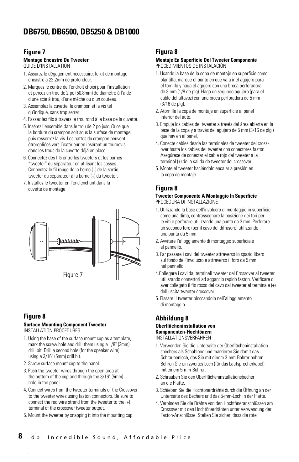 Figure 8, Figura 8, Abbildung 8 | Figure 7 | Polk Audio polkaudio the speaker specialists DB400 User Manual | Page 8 / 12