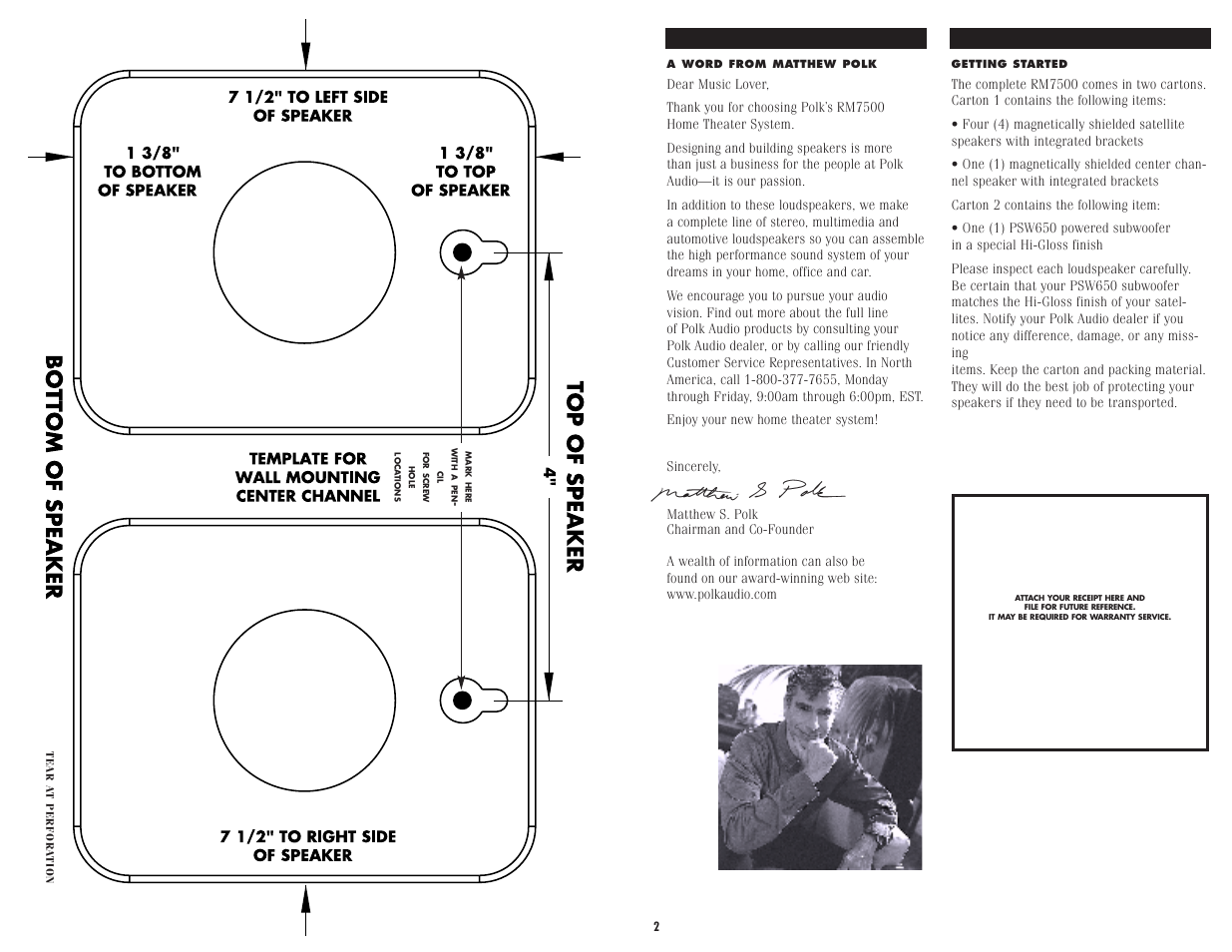 Polk Audio RM7500 User Manual | Page 2 / 10