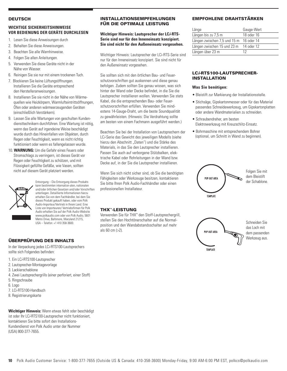 Polk Audio LCi-RTS100 User Manual | Page 10 / 28