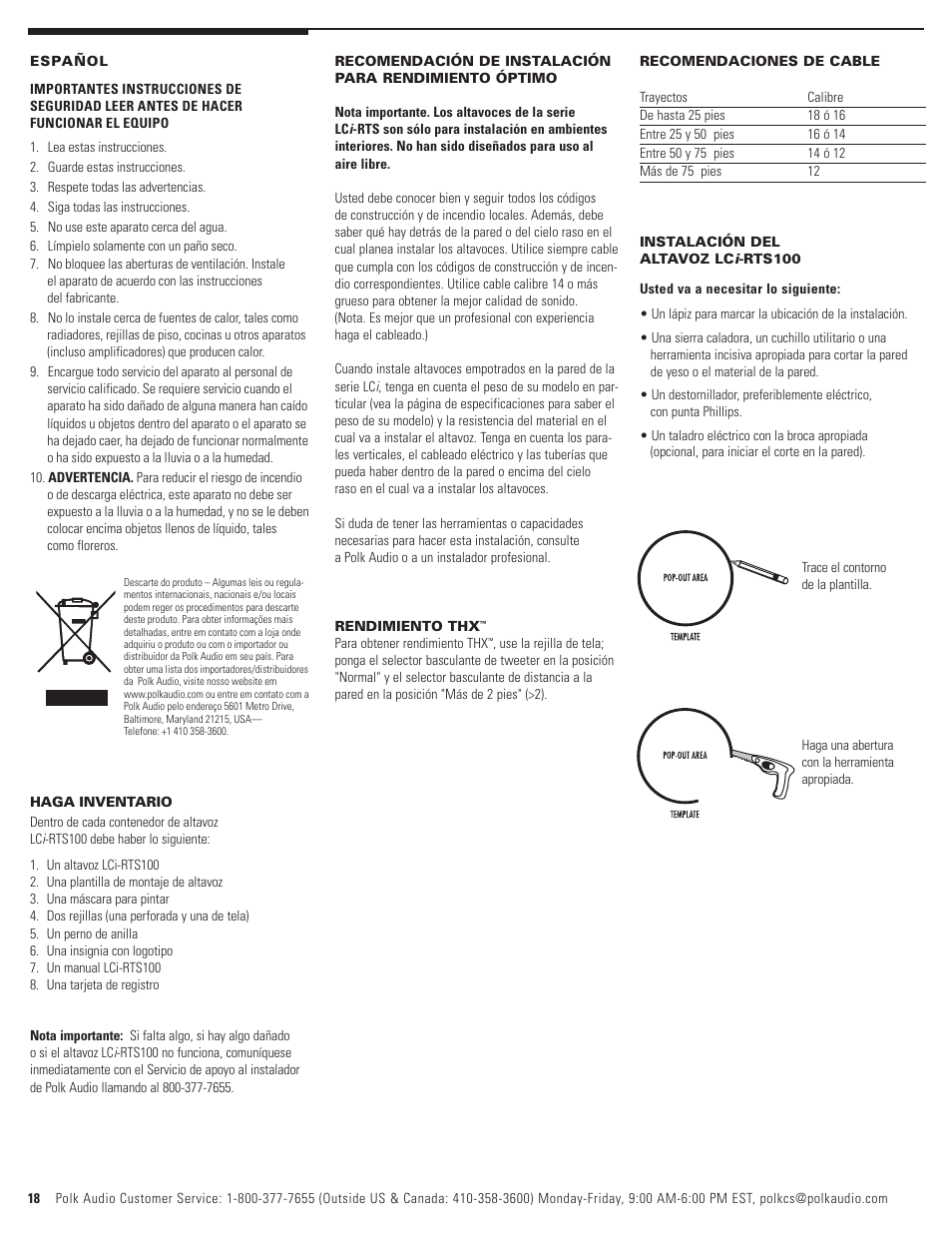 Polk Audio LCi-RTS100 User Manual | Page 18 / 28