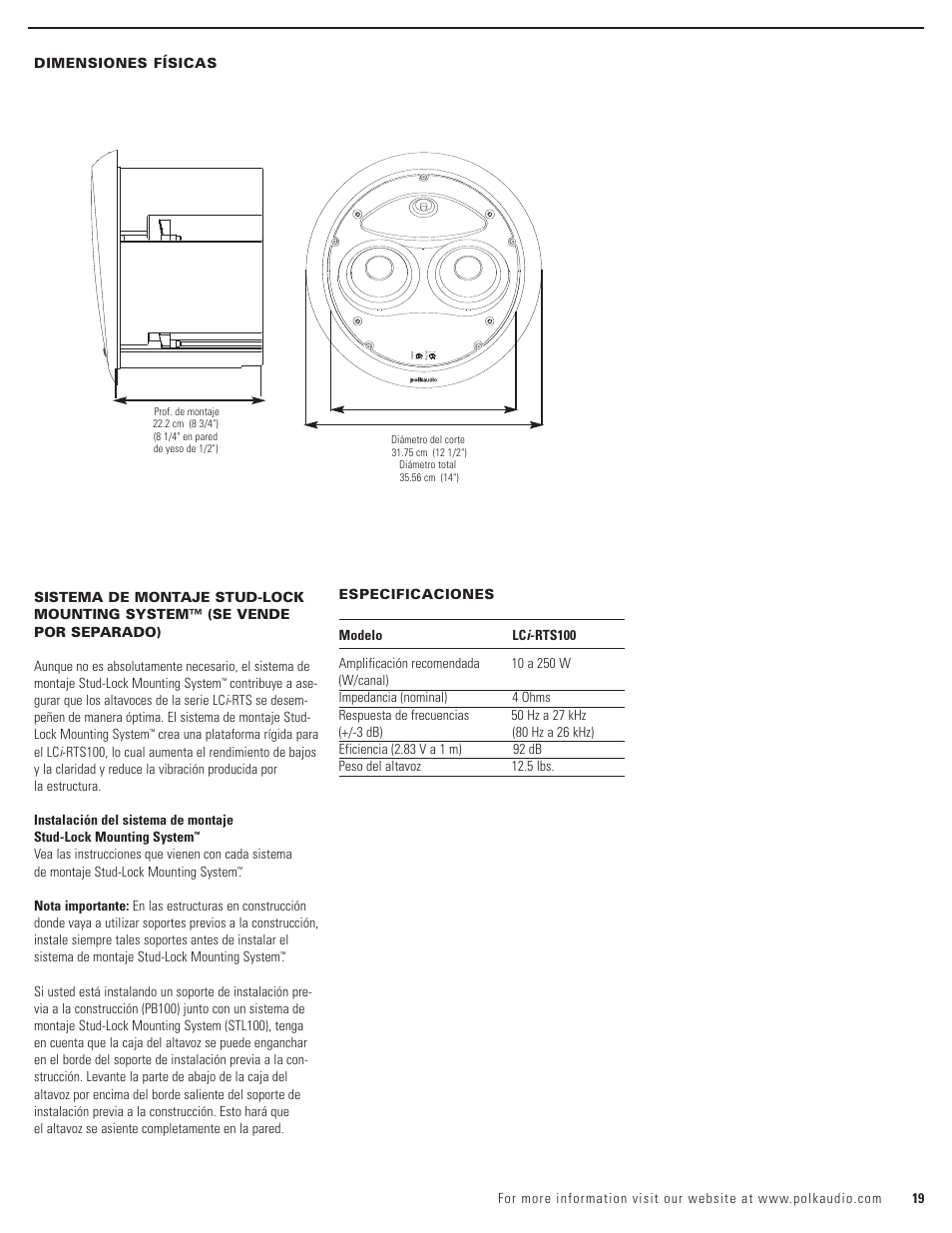 Norm. cut | Polk Audio LCi-RTS100 User Manual | Page 19 / 28