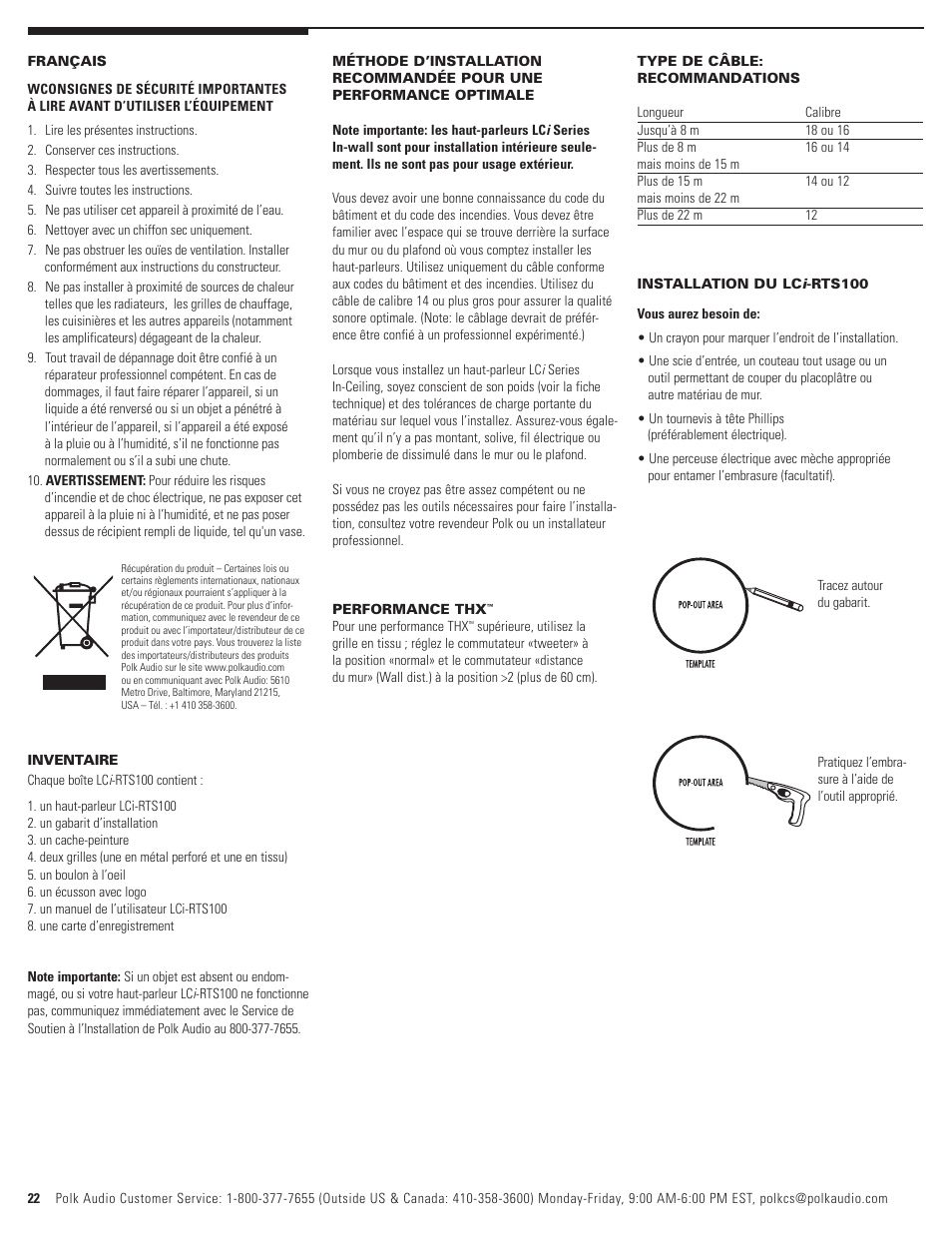 Polk Audio LCi-RTS100 User Manual | Page 22 / 28