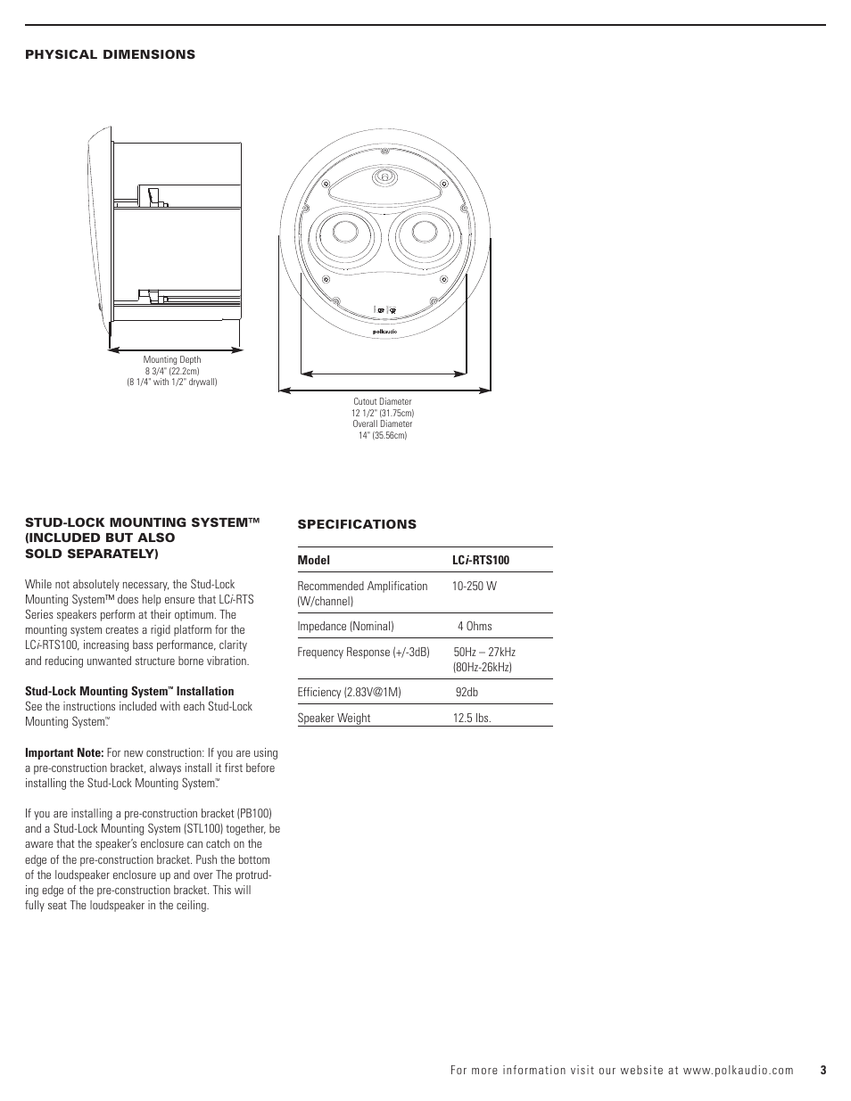 Norm. cut | Polk Audio LCi-RTS100 User Manual | Page 3 / 28