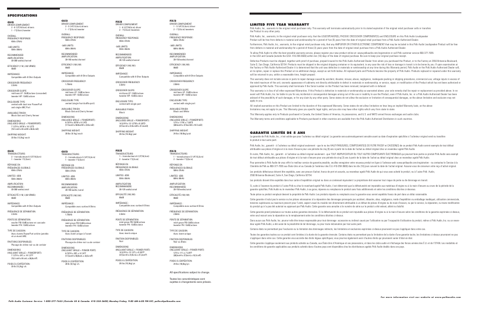 Polk Audio Center Channel Loudspeakers CSi User Manual | Page 6 / 8