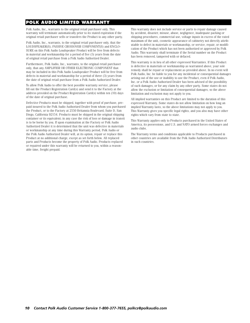 Polk Audio 5601 User Manual | Page 11 / 12