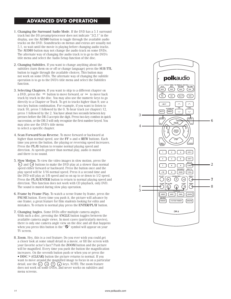 Advanced dvd operation | Polk Audio DP-1 User Manual | Page 14 / 46