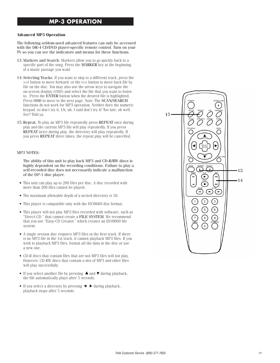 Mp-3 operation | Polk Audio DP-1 User Manual | Page 19 / 46
