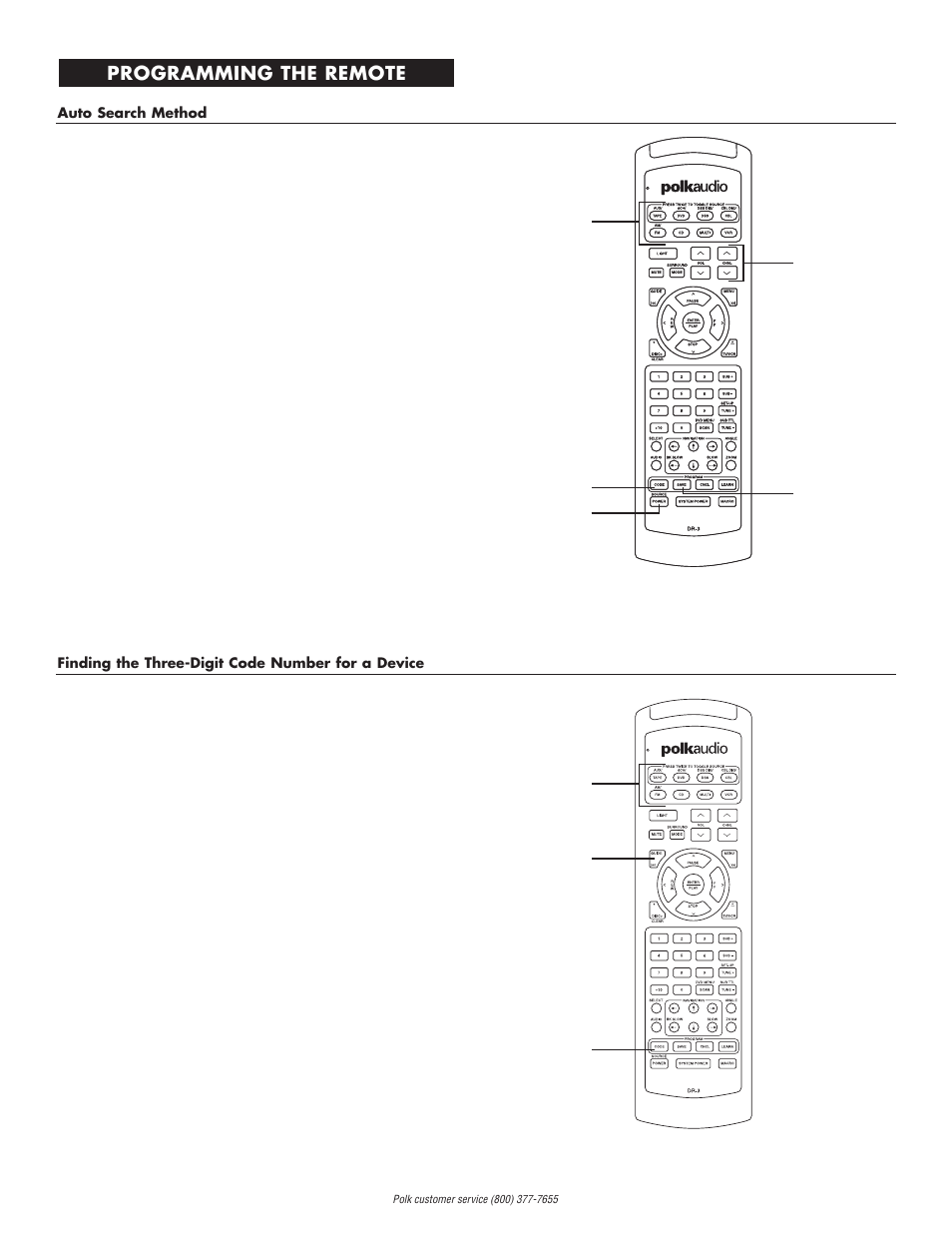 Auto search, Finding codes, Programming the remote | Polk Audio DP-1 User Manual | Page 32 / 46