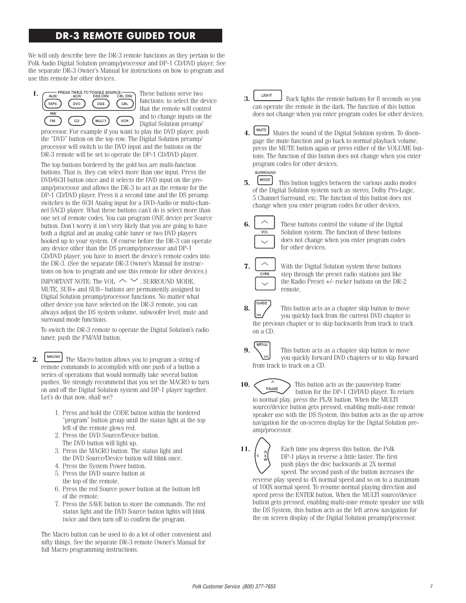 Guided tour, Dr-3 remote guided tour | Polk Audio DP-1 User Manual | Page 7 / 46