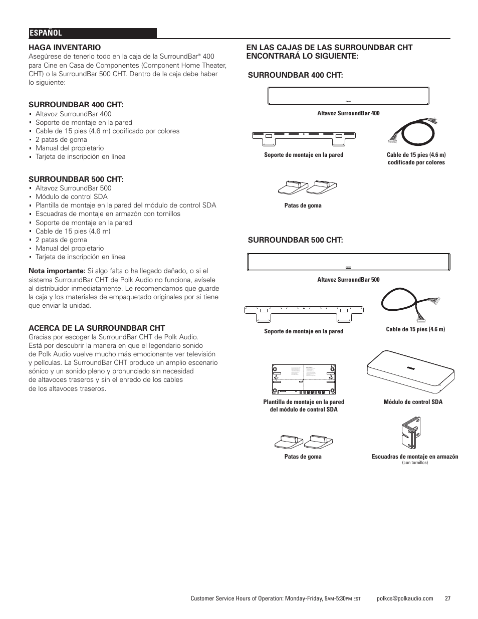 Polk Audio SurroundBar 400 Component Home Theater Speaker Bar CHT400 User Manual | Page 27 / 40