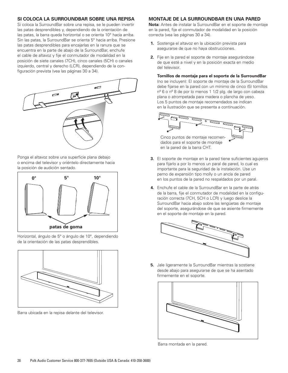 Polk Audio SurroundBar 400 Component Home Theater Speaker Bar CHT400 User Manual | Page 28 / 40