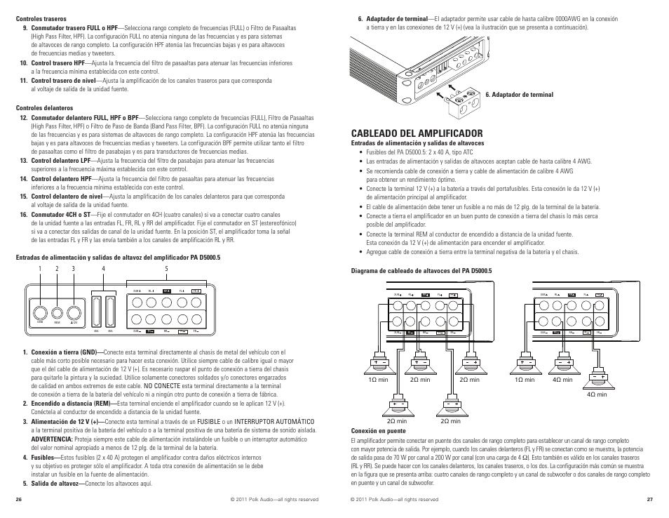 Cableado del amplificador | Polk Audio D5000.5 User Manual | Page 14 / 34