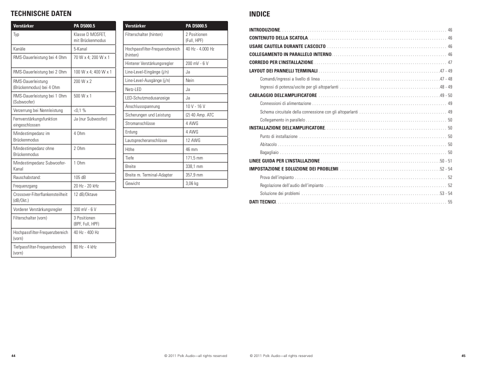 Technische daten indice | Polk Audio D5000.5 User Manual | Page 23 / 34