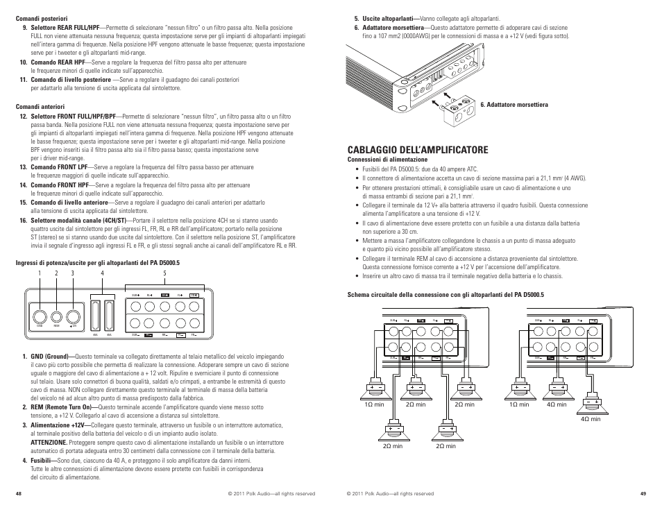 Cablaggio dell’amplificatore | Polk Audio D5000.5 User Manual | Page 25 / 34