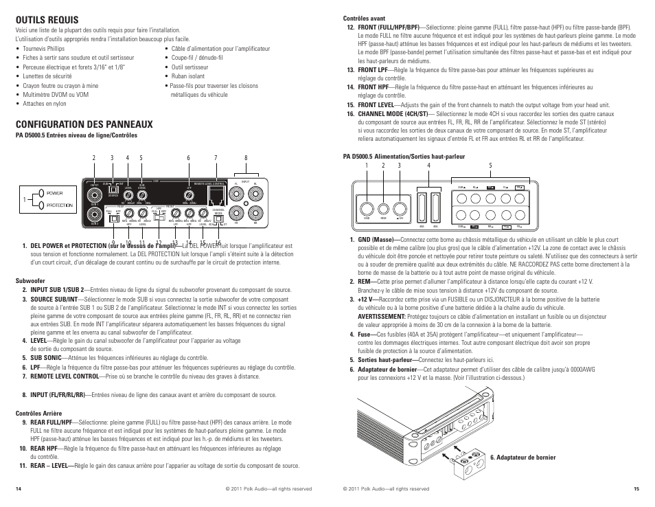 Outils requis, Configuration des panneaux | Polk Audio D5000.5 User Manual | Page 8 / 34