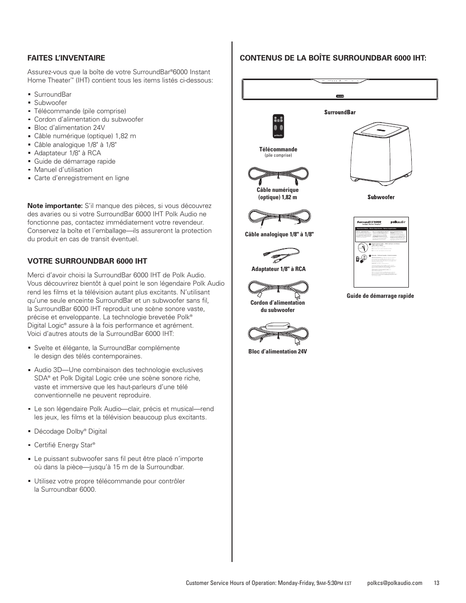 Polk Audio SurroundBar IHT 6000 Instant Home Theater AM1600-A User Manual | Page 13 / 32