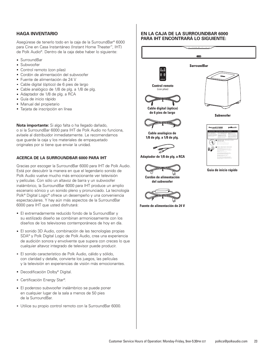 Polk Audio SurroundBar IHT 6000 Instant Home Theater AM1600-A User Manual | Page 23 / 32