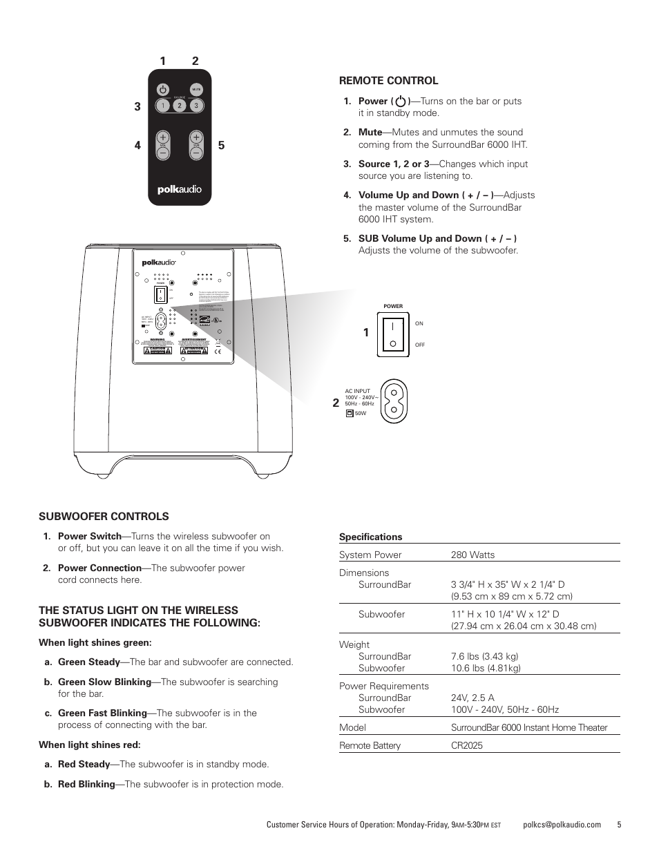 Polk Audio SurroundBar IHT 6000 Instant Home Theater AM1600-A User Manual | Page 5 / 32
